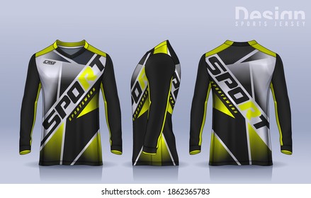 t-shirt sport design template, Long sleeve soccer jersey mockup for football club. uniform front and back view,Motocross jersey.