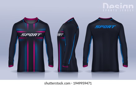 t-shirt sport design template, Long sleeve soccer jersey mockup for football club. uniform front and back view,Motocross jersey.