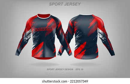 t-shirt sport design template, Long sleeve soccer jersey mockup for football club. uniform front and back view,Motocross jersey,MTB jersey.	