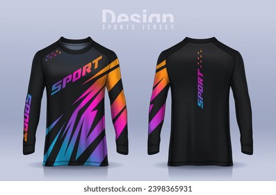 plantilla de diseño deportivo de camisetas, camiseta de manga larga para el club de fútbol. vista frontal y trasera uniforme, camiseta de Motocross.