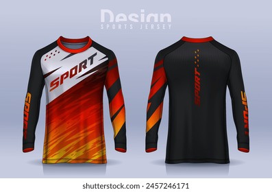 Plantilla de diseño deportivo de camiseta, maqueta de camiseta de fútbol de manga larga para club de fútbol. vista frontal y posterior uniforme, camiseta de Motocross.