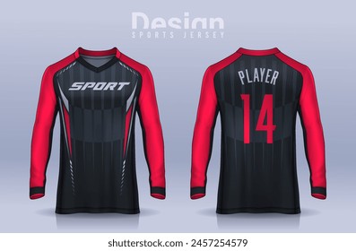 t-shirt sport design template, Long sleeve soccer jersey mockup for football club. uniform front and back view,Motocross jersey.