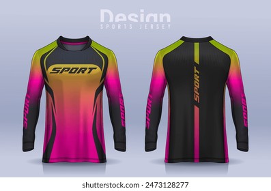 t-shirt sport design template, Long sleeve soccer jersey mockup for football club. uniform front and back view,Motocross jersey.