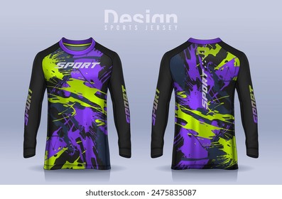 t-shirt sport design template, Long sleeve soccer jersey mockup for football club. uniform front and back view,Motocross jersey.