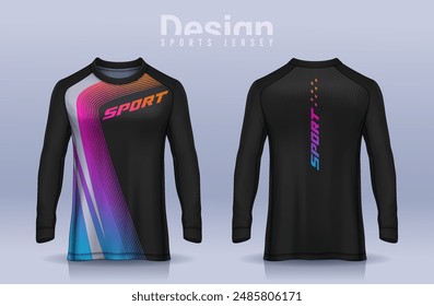 t-shirt sport design template, Long sleeve soccer jersey mockup for football club. uniform front and back view,Motocross jersey.