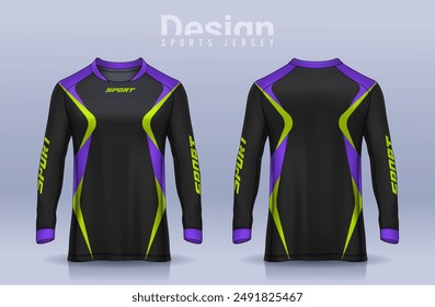 t-shirt sport design template, Long sleeve soccer jersey mockup for football club. uniform front and back view,Motocross jersey.