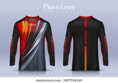 t-shirt sport design template, Long sleeve soccer jersey mockup for football club. uniform front and back view,Motocross jersey.