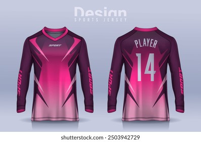 t-shirt sport design template, Long sleeve soccer jersey mockup for football club. uniform front and back view,Motocross jersey.