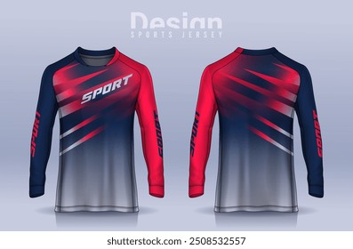 Plantilla de diseño deportivo de camiseta, Maqueta de jersey de fútbol de manga larga para el club de fútbol. vista frontal y trasera uniforme, jersey de motocross.