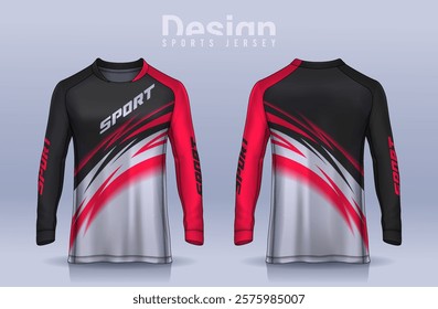 t-shirt sport design template, Long sleeve soccer jersey mockup for football club. uniform front and back view,Motocross jersey.