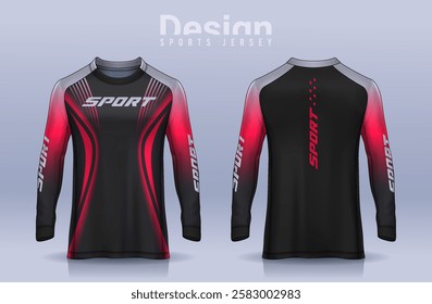 t-shirt sport design template, Long sleeve soccer jersey mockup for football club. uniform front and back view,Motocross jersey.