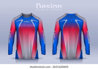 t-shirt sport design template, Long sleeve soccer jersey mockup for football club. uniform front and back view,Motocross jersey.