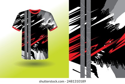 T-shirt Sport Design Template, T-shirt Mockup Abstract Grunge Sport Jersey Design For Cricket, Football Soccer, Racing, Sports, Running Soccer Jersey. Uniform Front View