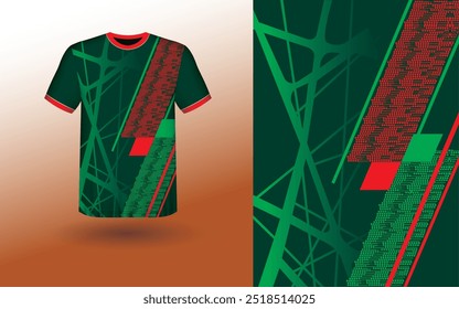 T-shirt Sport Design Template, T-shirt Mockup Abstract Grunge Sport Jersey Design Para Críquete, Futebol Futebol, Corrida, Esportes, Corrida Futebol Jersey. Visão frontal uniforme
