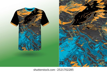 T-shirt Sport Design Template, T-shirt Mockup Abstract Grunge Sport Jersey Design Para Críquete, Futebol Futebol, Corrida, Esportes, Corrida Futebol Jersey. Visão frontal uniforme