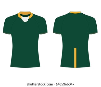 t-shirt sport design template, rugby jersey mockup for national. uniform front and back view. Green and yellow.