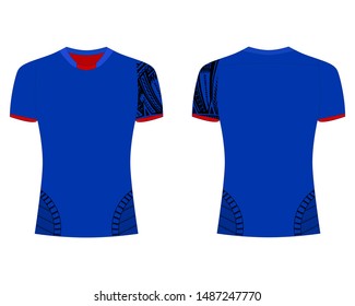 t-shirt sport design template, rugby jersey mockup for national. uniform front and back view. blue and black