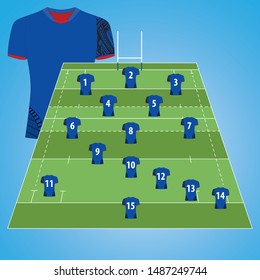 t-shirt sport design template, rugby jersey mockup for national. uniform front and back view. 