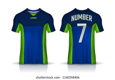 t-shirt sport design template, Soccer jersey mockup, uniform front and back view.