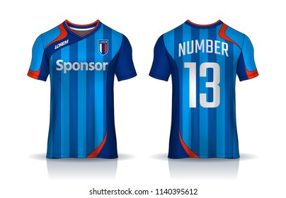 t-shirt sport design template, Soccer jersey mockup, uniform front and back view.