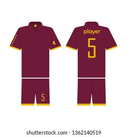 T-shirt sport design template for soccer jersey. Mock up football kit in front view and back view. Flat style, vector illustration.