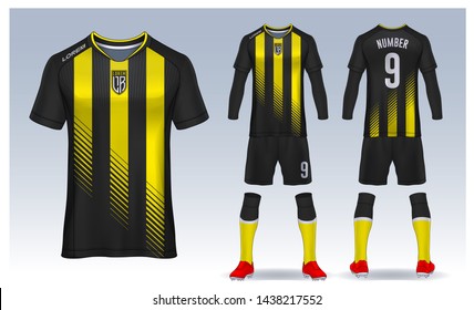 Yellow Black Soccer Jersey or Football Kit Mockup Template Design