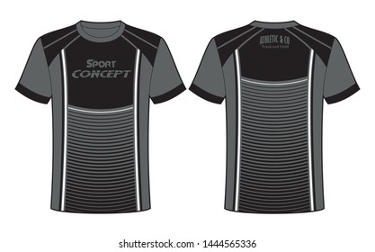 T-shirt sport design template for soccer jersey, football kit and tank top for basketball jersey. Sport uniform in front and back view. Tshirt mock up for sport club. Technical drawing. Editable