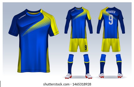 Plantilla de diseño deportivo de pantalones, maqueta de la camiseta de fútbol para club de fútbol. vista frontal y posterior uniforme.