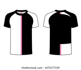 t-shirt sport design template, Soccer jersey mockup for football club. uniform front and back view. Black, white and pink.