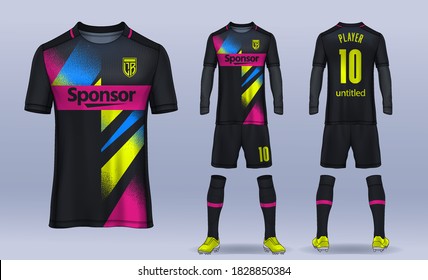 plantilla de diseño deportivo de camisetas, maqueta de la camiseta de fútbol para club de fútbol. vista frontal y posterior uniforme.