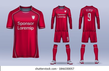 plantilla de diseño deportivo de camisetas, maqueta de la camiseta de fútbol para club de fútbol. vista frontal y posterior uniforme.