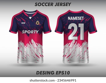 T-shirt sport design template for soccer jersey, football kit and tank top for basketball jersey. Sport uniform in front and back view. Mock up for sport club.