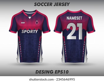 T-shirt sport design template for soccer jersey, football kit and tank top for basketball jersey. Sport uniform in front and back view. Mock up for sport club.