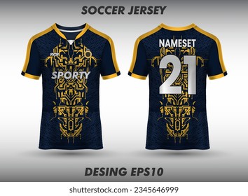 T-shirt sport design template for soccer jersey, football kit and tank top for basketball jersey. Sport uniform in front and back view. Mock up for sport club.