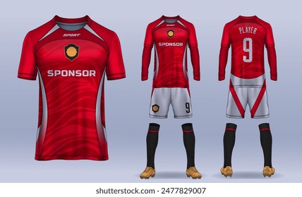 Plantilla de diseño deportivo de camiseta, maqueta de camiseta de fútbol para club de fútbol. vista frontal y posterior uniforme.