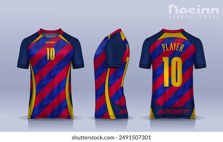 Plantilla de diseño deportivo de camiseta, maqueta de camiseta de fútbol para club de fútbol. vista frontal y posterior uniforme.