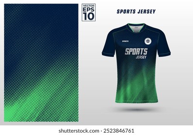 T-shirt sport design template for soccer jersey with green halftone pattern. Sport uniform in front view. Tshirt mock up for sport club. Vector Illustration