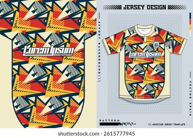T-shirt sport design template for soccer jersey with green halftone pattern. Sport uniform in front view. Tshirt mock up for sport club. Vector Illustration