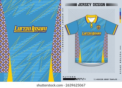 T-shirt sport design template for soccer jersey with green halftone pattern. Sport uniform in front view. Tshirt mock up for sport club. Vector Illustration