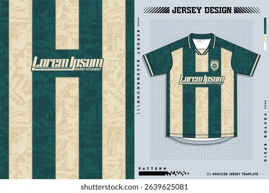 T-shirt sport design template for soccer jersey with green halftone pattern. Sport uniform in front view. Tshirt mock up for sport club. Vector Illustration