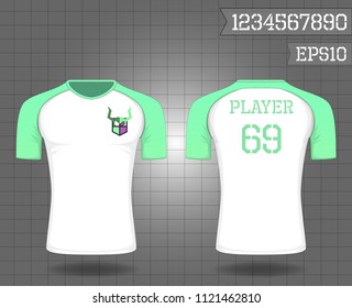 T-shirt sport design ,Vector Soccer jersey template, football sport shirt front and back model eps10 on grid
background with horn logo and number for edit, 