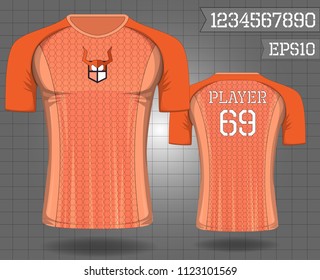 T-shirt sport design ,Vector Soccer jersey template, football sport shirt front and back model eps10 on grid background with horn logo and number for edit,
