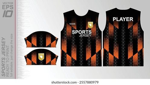 T-shirt sport jersey design Ready-to-print vector sports jersey design with a dynamic geometric line and halftone background. Perfect for team uniforms, featuring bold colors and modern styling