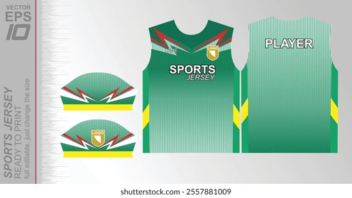 T-shirt sport jersey design Ready-to-print vector sports jersey design with a dynamic geometric line and halftone background. Perfect for team uniforms, featuring bold colors and modern styling