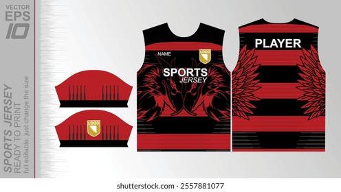 T-shirt sport jersey design Ready-to-print vector sports jersey design with a dynamic geometric line and halftone background. Perfect for team uniforms, featuring bold colors and modern styling