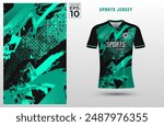 T-shirt sport jersey design template with abstract grunge halftone pattern background. Sport uniform in front view. Tshirt mock up for sport club. Vector Illustration