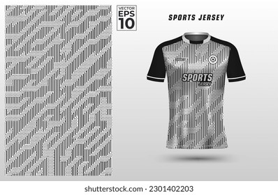 T-shirt sport jersey design template with geometric line and halftone background. Sport uniform in front view. Shirt mock up for sport club. Vector Illustration