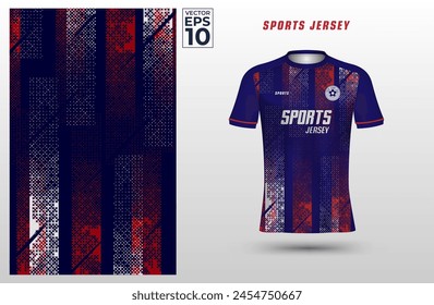 Plantilla de diseño de camiseta sport jersey con fondo de patrón de semitono de línea grunge. Uniforme deportivo en vista frontal. Maqueta de camiseta para club deportivo. Ilustración vectorial