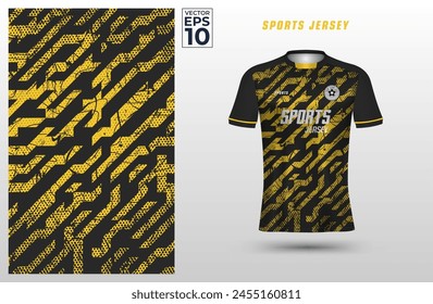 T-shirt sport jersey design template with geometric line halftone on grunge background. Sport uniform in front view. Shirt mock up for sport club. Vector Illustration