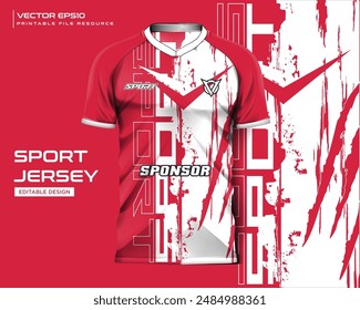 T-shirt sport jersey design template with abstract red grunge pattern background. Jersey design for soccer, football, cycling, motocross.